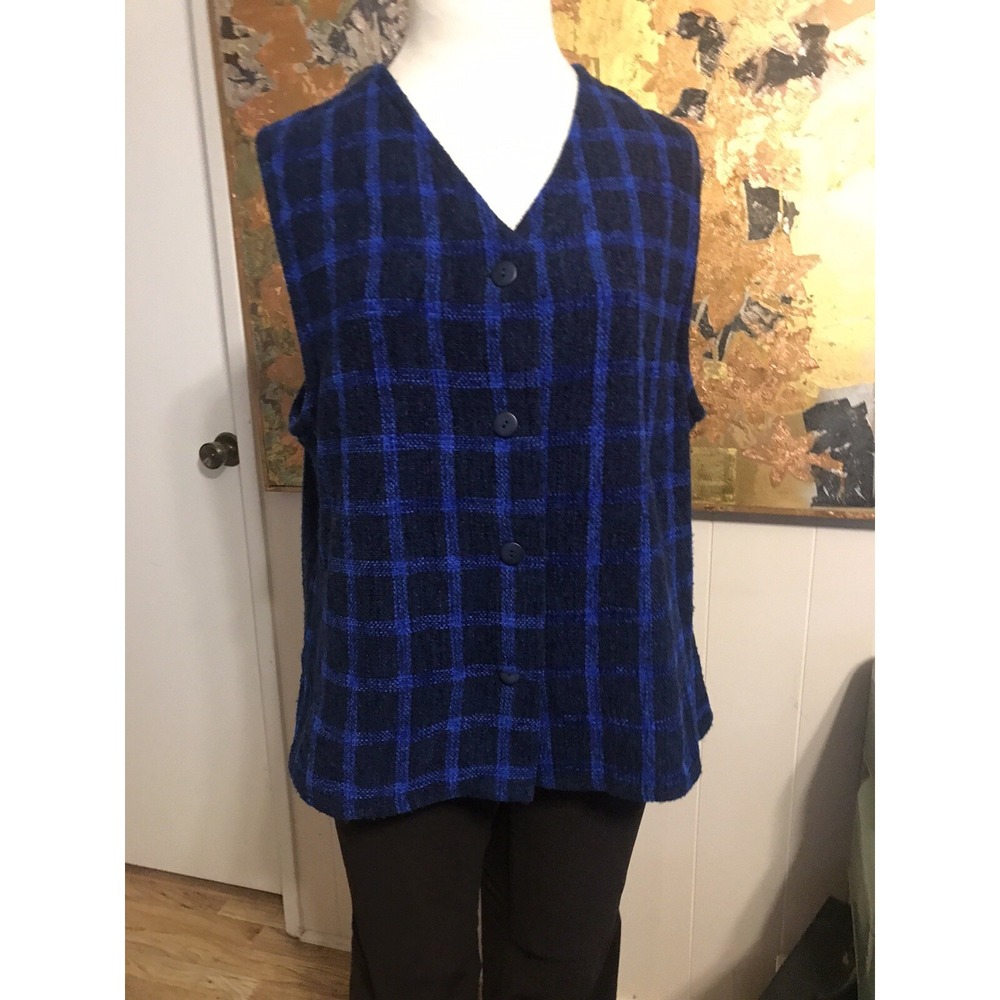 Boyne Valley Weavers Ireland NWOT? Blue Plaid Button Front Vest Soft! Size L